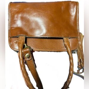Patricia Nash Leather Speedy Satchel Crossbody Handbag Whiskey Brown